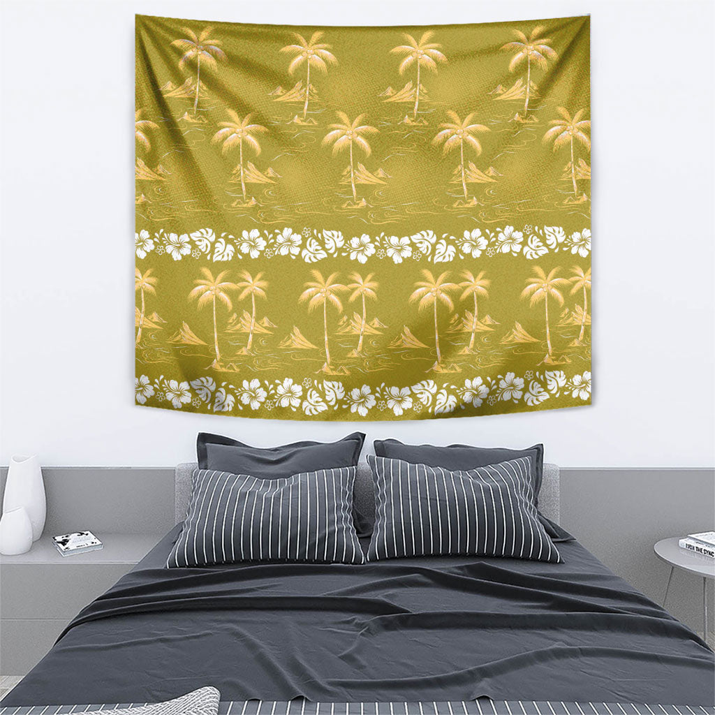 Yellow Hawaii Palm Tree Hibiscus Tapestry Fantasy Summer Vibe LT01 - Polynesian Pride