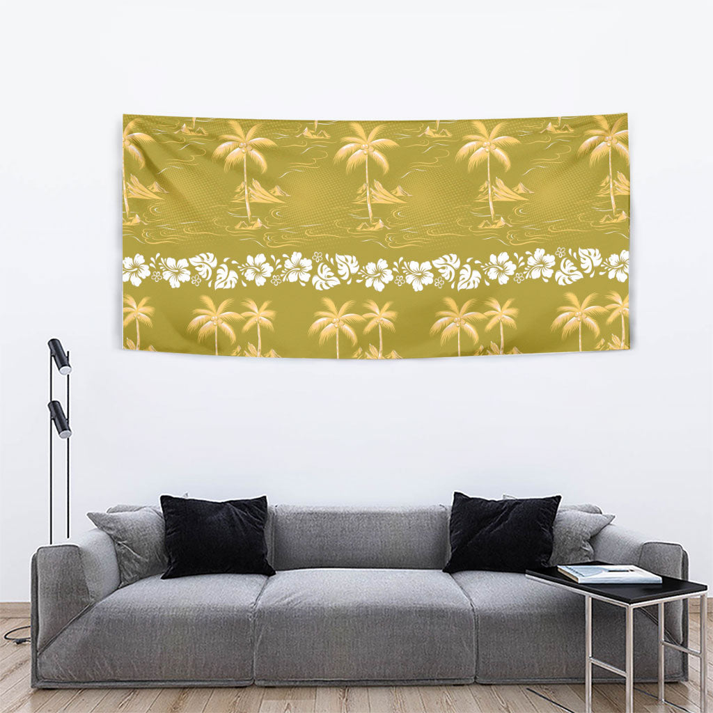 Yellow Hawaii Palm Tree Hibiscus Tapestry Fantasy Summer Vibe LT01 - Polynesian Pride