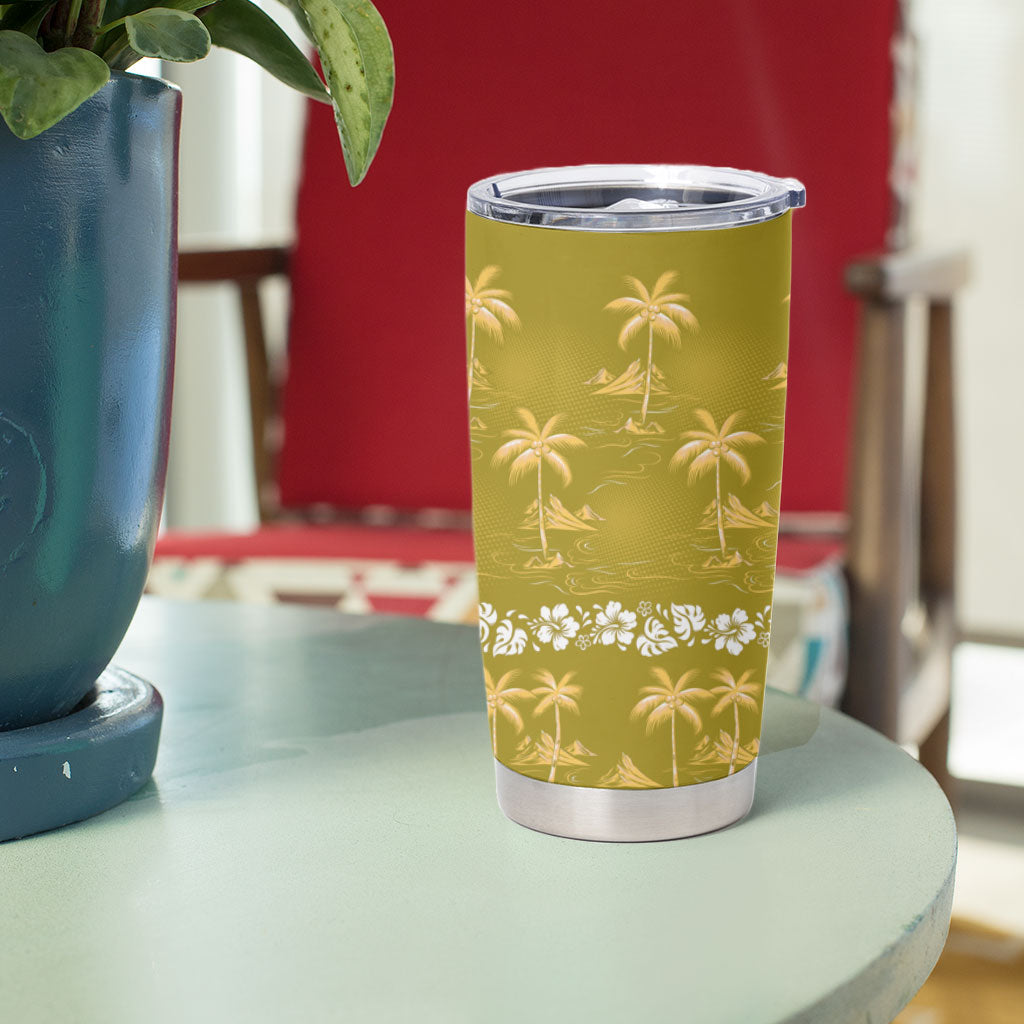 Yellow Hawaii Palm Tree Hibiscus Tumbler Cup Fantasy Summer Vibe LT01 - Polynesian Pride