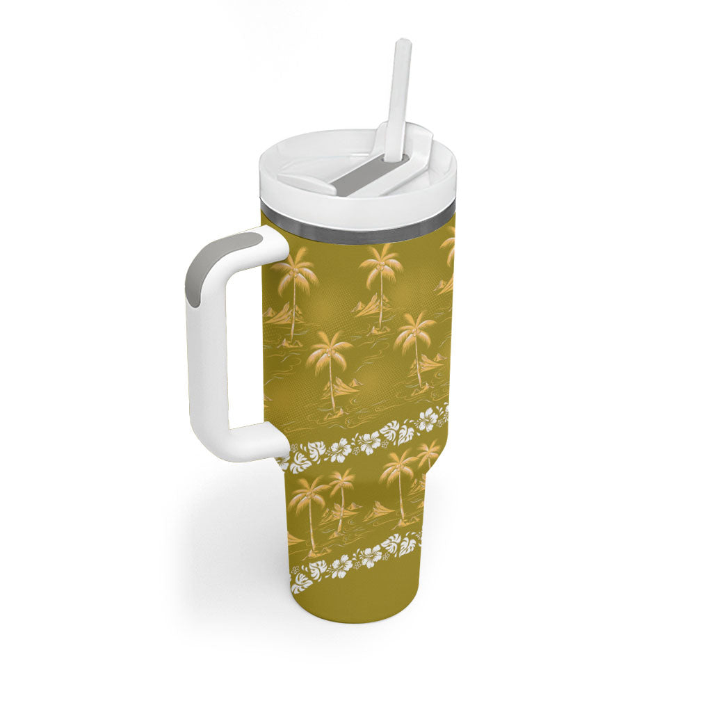 Yellow Hawaii Palm Tree Hibiscus Tumbler With Handle Fantasy Summer Vibe LT01 - Polynesian Pride