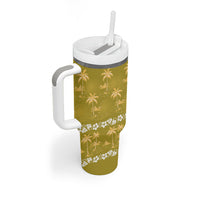 Yellow Hawaii Palm Tree Hibiscus Tumbler With Handle Fantasy Summer Vibe LT01 - Polynesian Pride