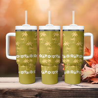 Yellow Hawaii Palm Tree Hibiscus Tumbler With Handle Fantasy Summer Vibe LT01 - Polynesian Pride