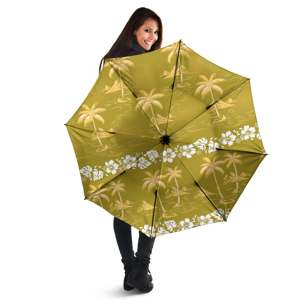 Yellow Hawaii Palm Tree Hibiscus Umbrella Fantasy Summer Vibe LT01 - Polynesian Pride