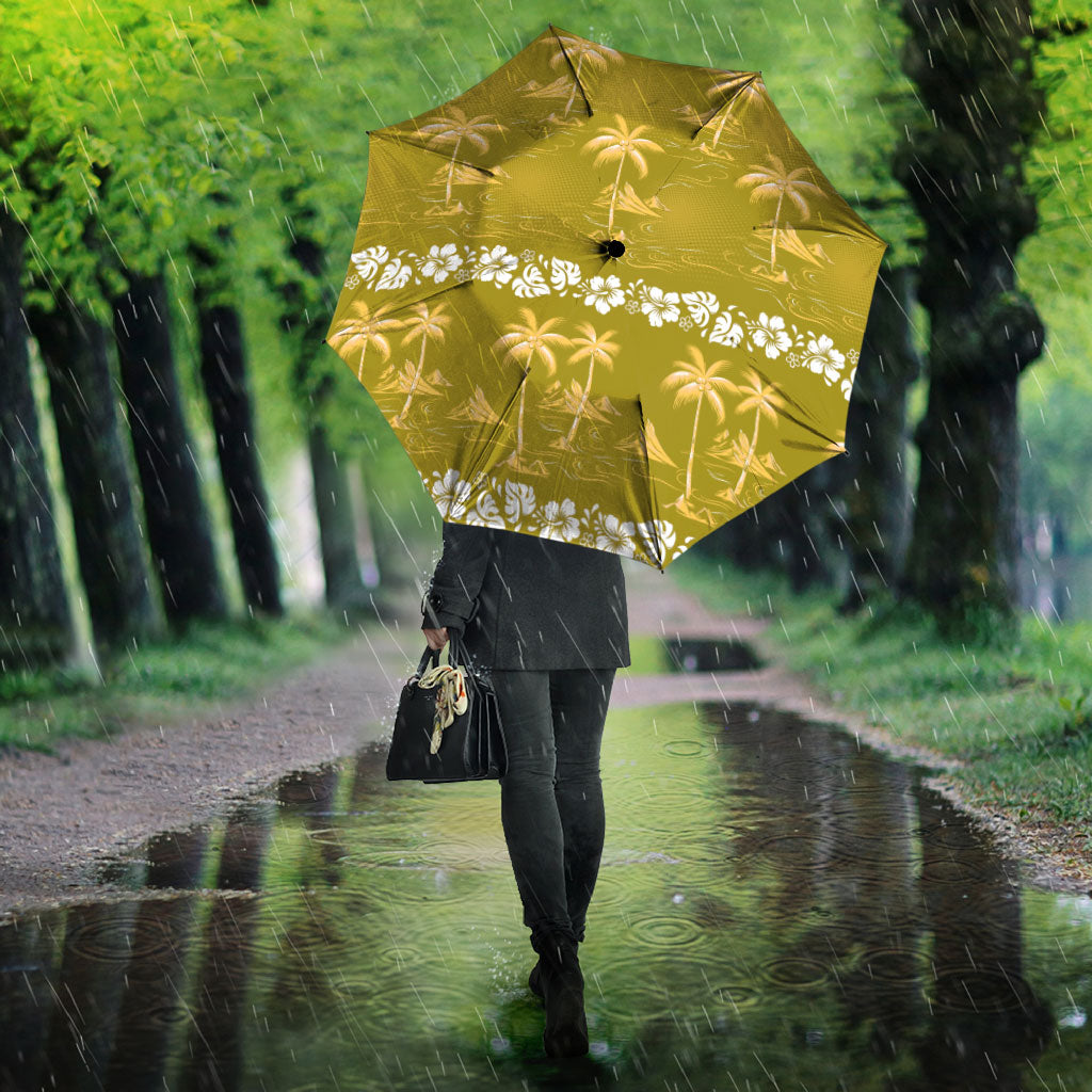 Yellow Hawaii Palm Tree Hibiscus Umbrella Fantasy Summer Vibe LT01 - Polynesian Pride