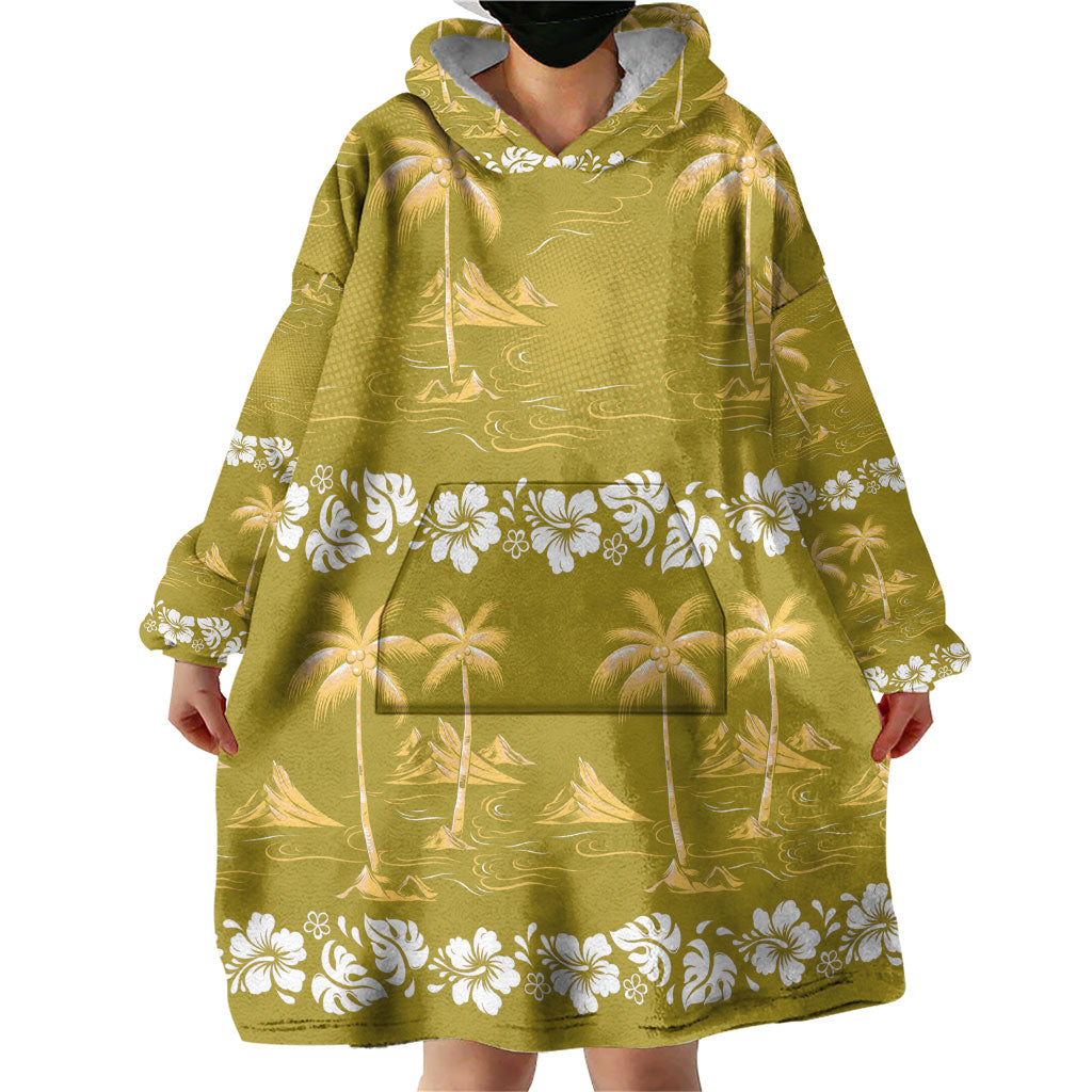 Yellow Hawaii Palm Tree Hibiscus Wearable Blanket Hoodie Fantasy Summer Vibe LT01 - Polynesian Pride
