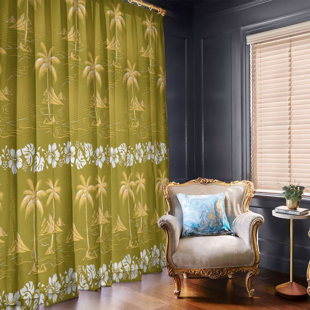 Yellow Hawaii Palm Tree Hibiscus Window Curtain Fantasy Summer Vibe LT01 - Polynesian Pride