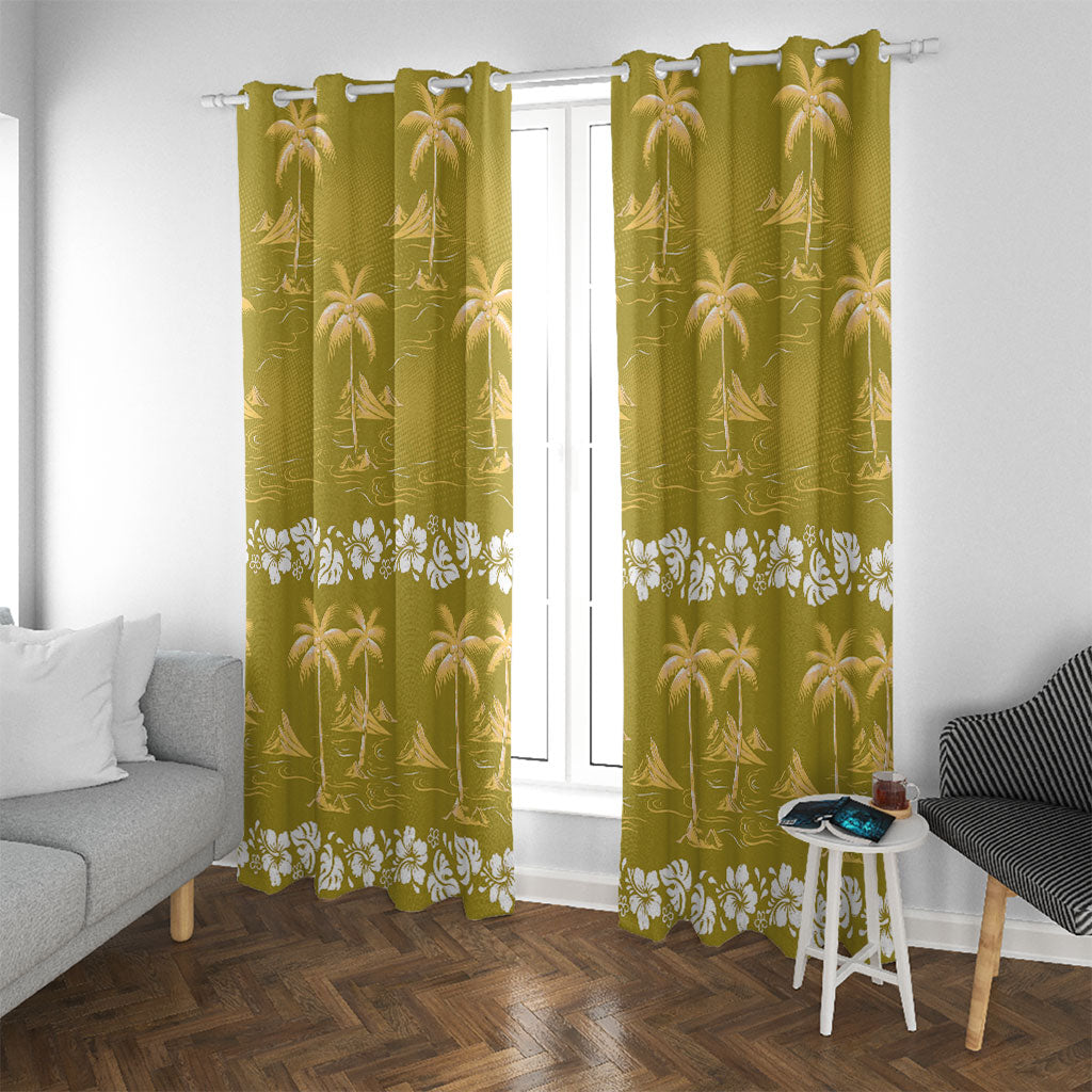 Yellow Hawaii Palm Tree Hibiscus Window Curtain Fantasy Summer Vibe LT01 With Grommets Yellow - Polynesian Pride