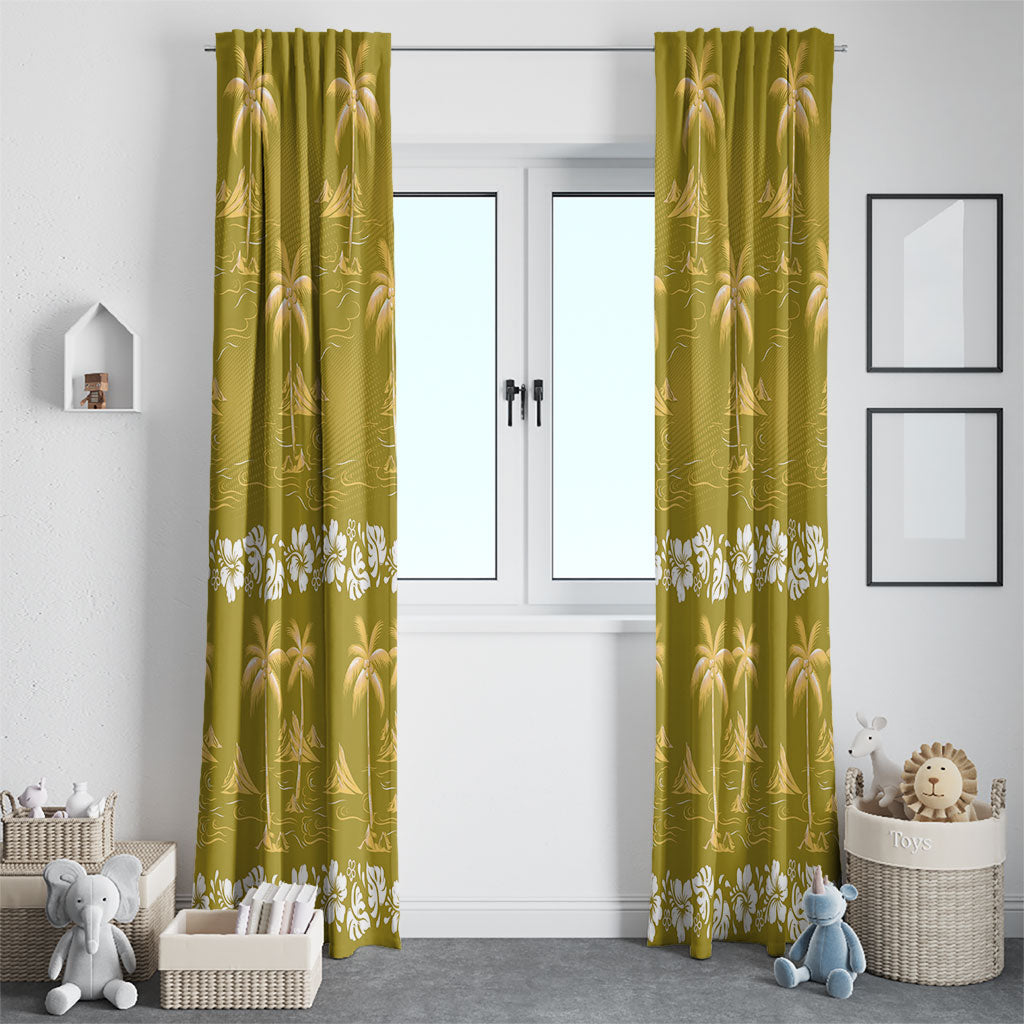 Yellow Hawaii Palm Tree Hibiscus Window Curtain Fantasy Summer Vibe LT01 - Polynesian Pride