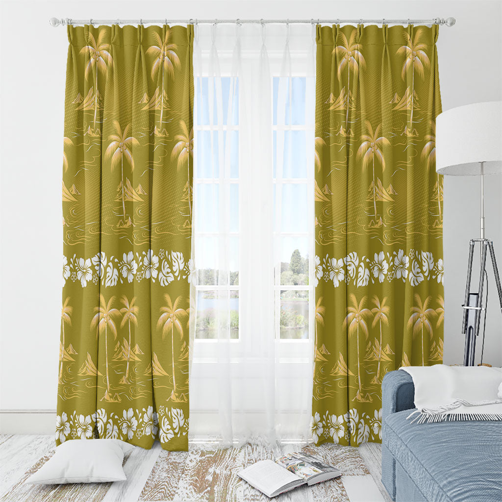 Yellow Hawaii Palm Tree Hibiscus Window Curtain Fantasy Summer Vibe LT01 - Polynesian Pride