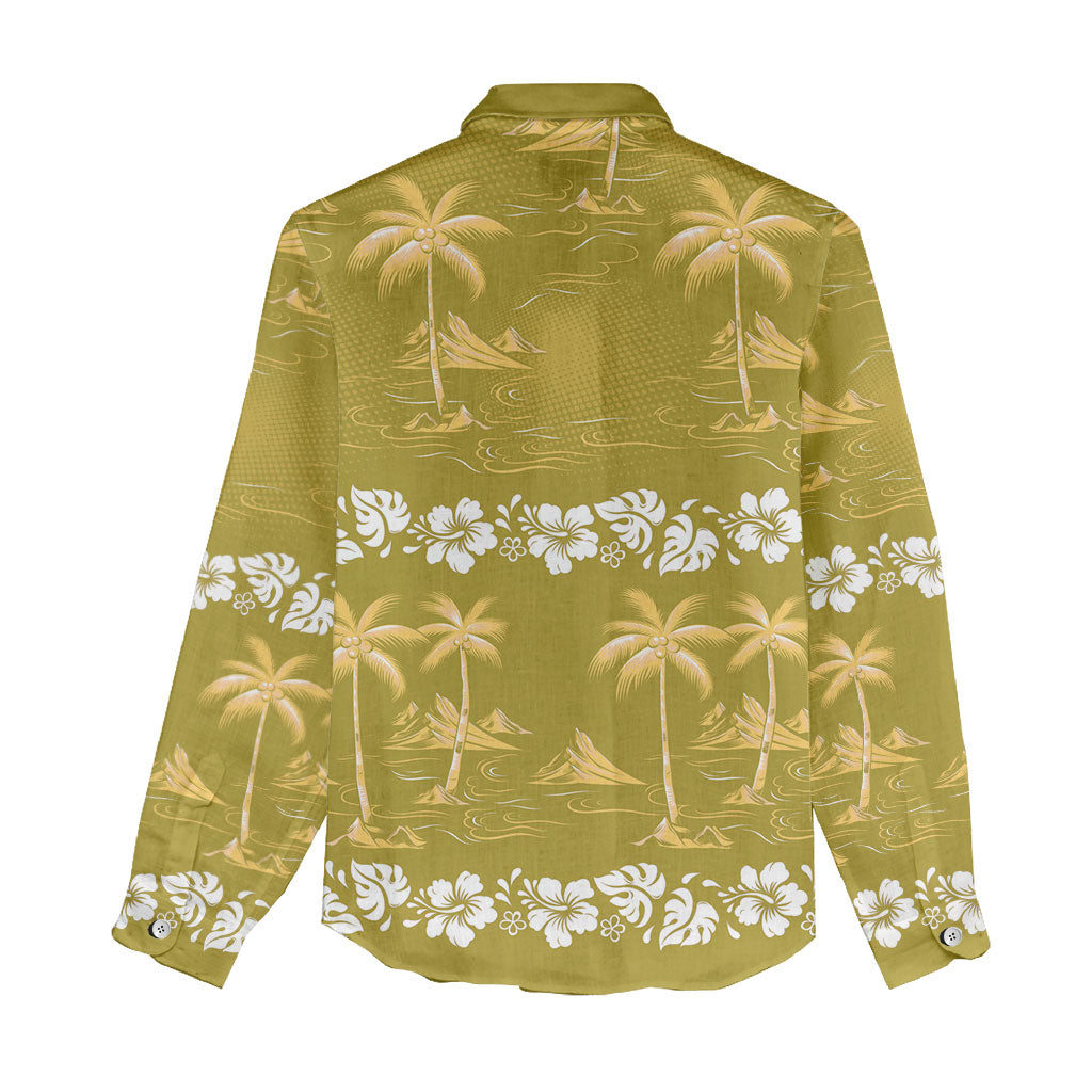 Yellow Hawaii Palm Tree Hibiscus Women Casual Shirt Fantasy Summer Vibe LT01 - Polynesian Pride