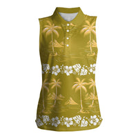 Yellow Hawaii Palm Tree Hibiscus Women Sleeveless Polo Shirt Fantasy Summer Vibe LT01 Female Yellow - Polynesian Pride
