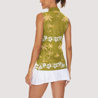 Yellow Hawaii Palm Tree Hibiscus Women Sleeveless Polo Shirt Fantasy Summer Vibe LT01 - Polynesian Pride