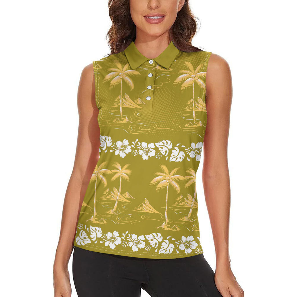 Yellow Hawaii Palm Tree Hibiscus Women Sleeveless Polo Shirt Fantasy Summer Vibe LT01 - Polynesian Pride