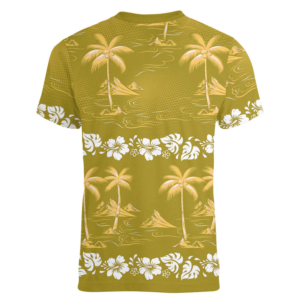 Yellow Hawaii Palm Tree Hibiscus Women V-Neck T-Shirt Fantasy Summer Vibe LT01 - Polynesian Pride