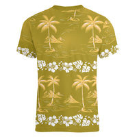Yellow Hawaii Palm Tree Hibiscus Women V-Neck T-Shirt Fantasy Summer Vibe LT01 - Polynesian Pride