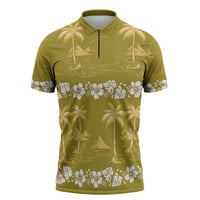 Yellow Hawaii Palm Tree Hibiscus Zipper Polo Shirt Fantasy Summer Vibe LT01 Yellow - Polynesian Pride