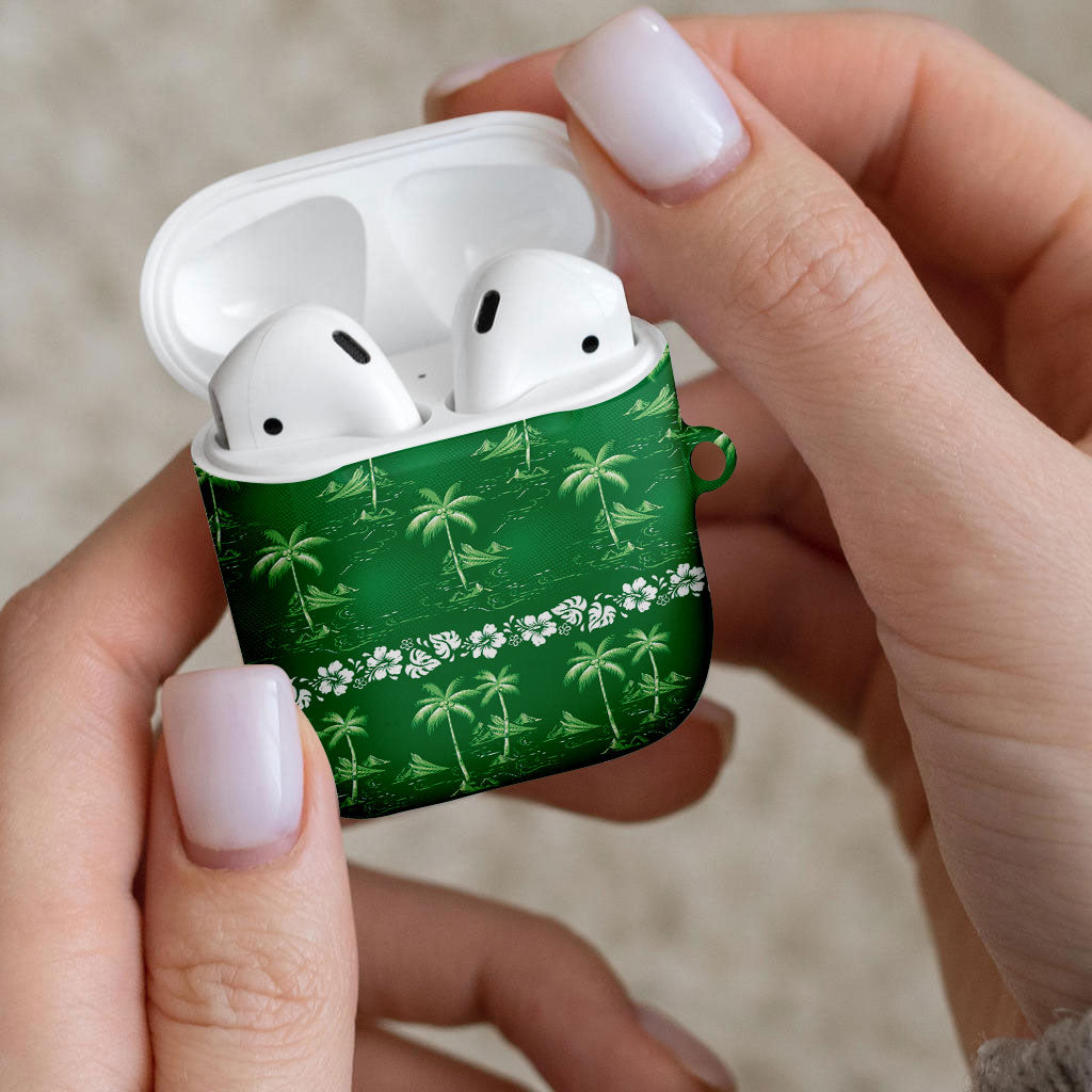 Green Hawaii Palm Tree Hibiscus AirPods Case Fantasy Summer Vibe