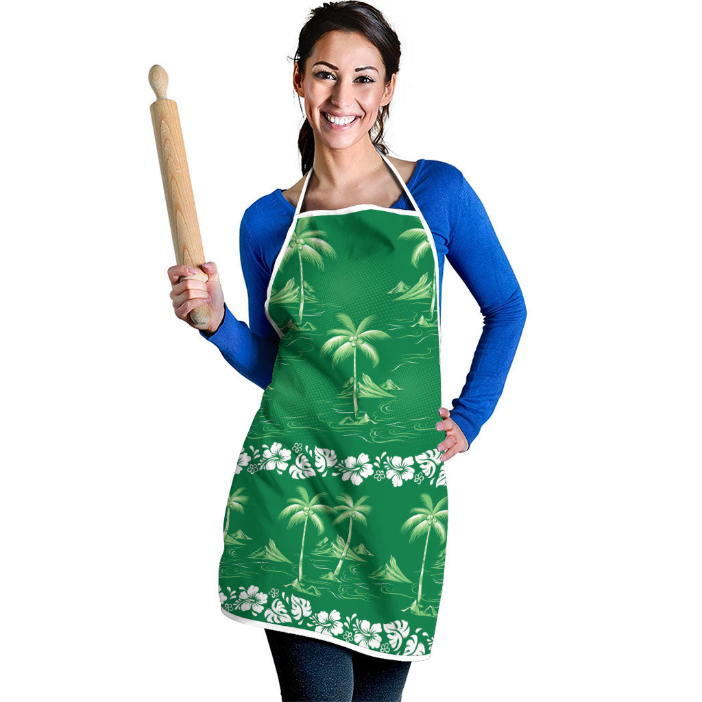 Green Hawaii Palm Tree Hibiscus Apron Fantasy Summer Vibe LT01 - Polynesian Pride
