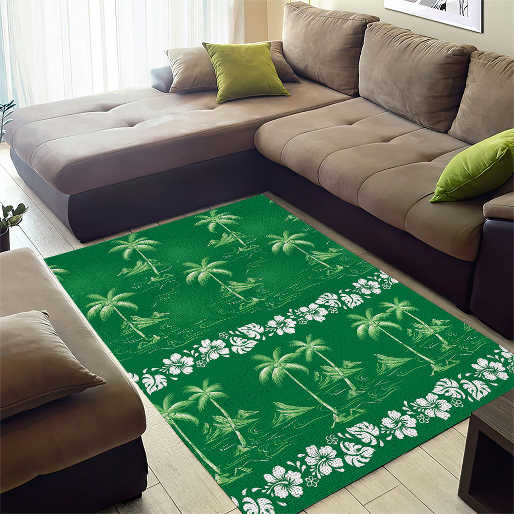 Green Hawaii Palm Tree Hibiscus Area Rug Fantasy Summer Vibe LT01 - Polynesian Pride