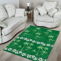Green Hawaii Palm Tree Hibiscus Area Rug Fantasy Summer Vibe LT01 - Polynesian Pride
