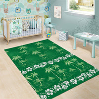 Green Hawaii Palm Tree Hibiscus Area Rug Fantasy Summer Vibe LT01 - Polynesian Pride