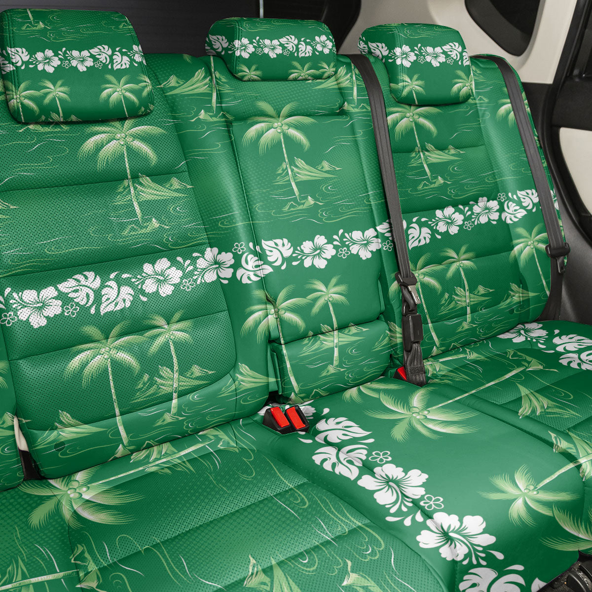 Green Hawaii Palm Tree Hibiscus Back Car Seat Cover Fantasy Summer Vibe LT01 - Polynesian Pride