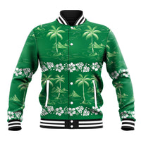 Green Hawaii Palm Tree Hibiscus Baseball Jacket Fantasy Summer Vibe LT01 Unisex Green - Polynesian Pride