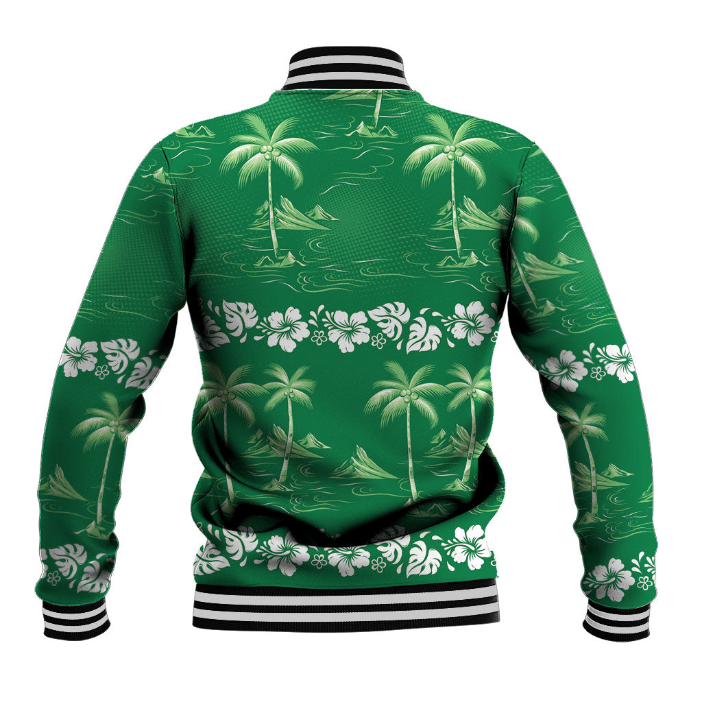 Green Hawaii Palm Tree Hibiscus Baseball Jacket Fantasy Summer Vibe LT01 - Polynesian Pride