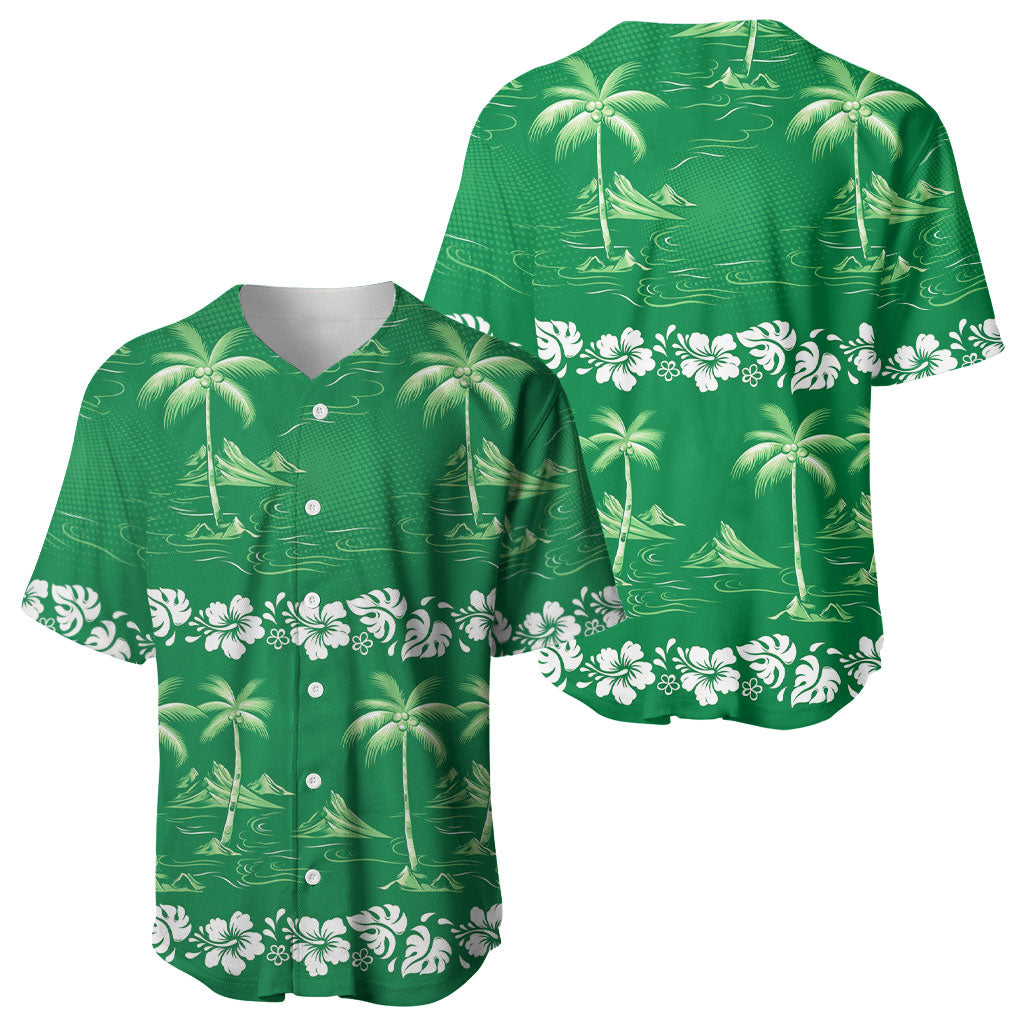 Green Hawaii Palm Tree Hibiscus Baseball Jersey Fantasy Summer Vibe LT01 - Polynesian Pride
