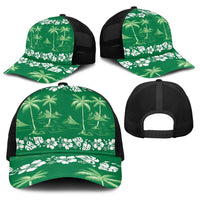 Green Hawaii Palm Tree Hibiscus Baseball Net Cap Fantasy Summer Vibe LT01 - Polynesian Pride