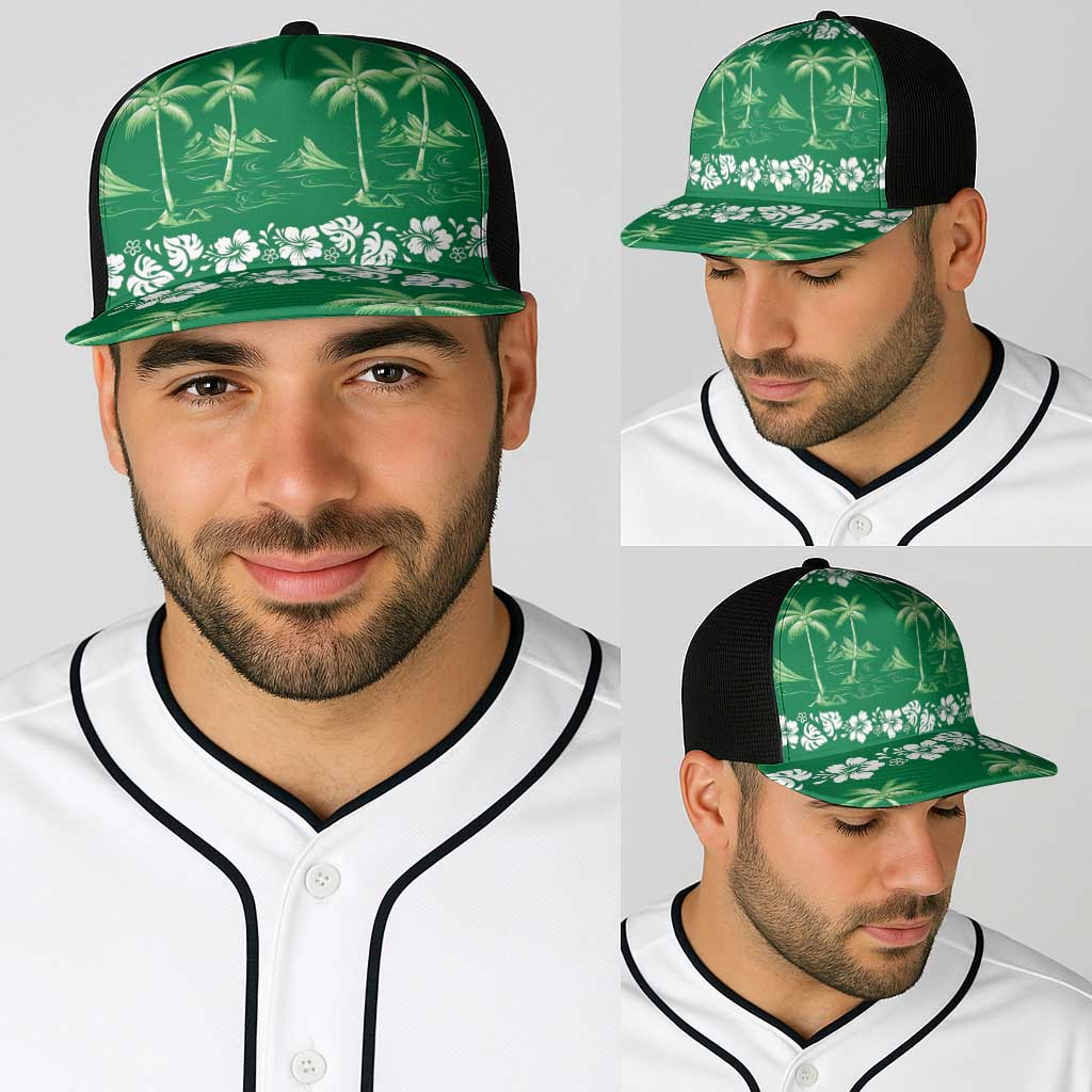 Green Hawaii Palm Tree Hibiscus Baseball Net Cap Fantasy Summer Vibe LT01 - Polynesian Pride