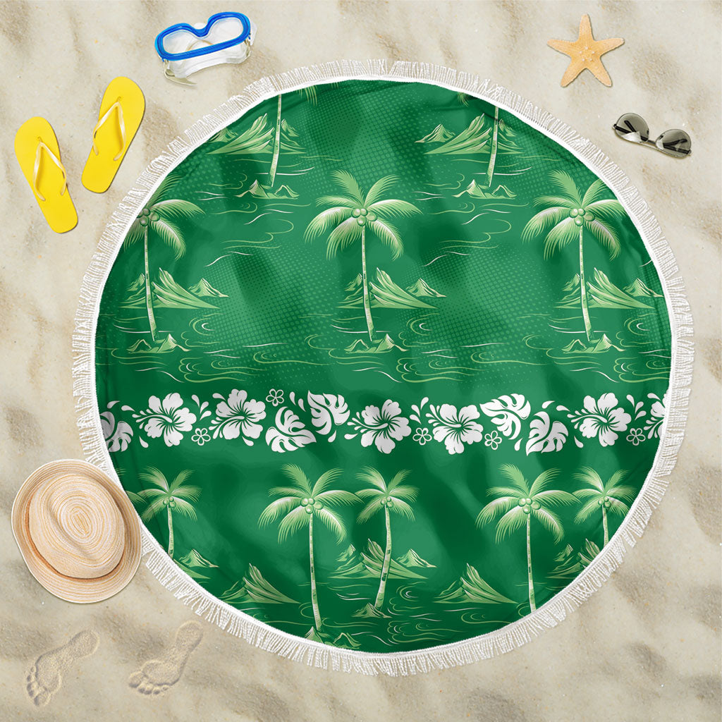 Green Hawaii Palm Tree Hibiscus Beach Blanket Fantasy Summer Vibe LT01 One Size 150cm Green - Polynesian Pride