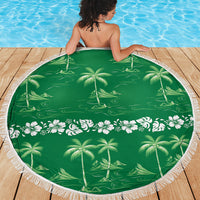 Green Hawaii Palm Tree Hibiscus Beach Blanket Fantasy Summer Vibe LT01 - Polynesian Pride