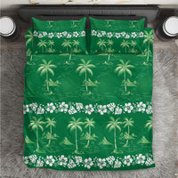 Green Hawaii Palm Tree Hibiscus Bedding Set Fantasy Summer Vibe LT01 Green - Polynesian Pride