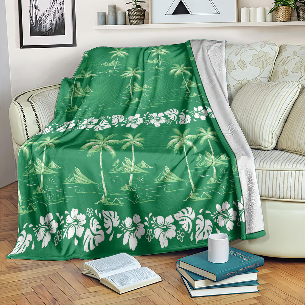 Green Hawaii Palm Tree Hibiscus Blanket Fantasy Summer Vibe LT01 Green - Polynesian Pride