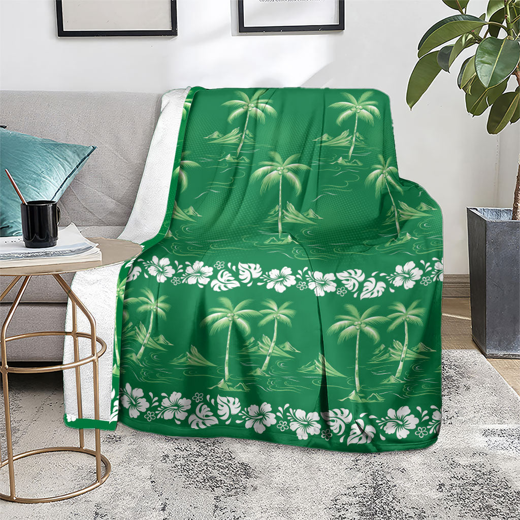 Green Hawaii Palm Tree Hibiscus Blanket Fantasy Summer Vibe LT01 - Polynesian Pride