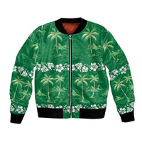 Green Hawaii Palm Tree Hibiscus Bomber Jacket Fantasy Summer Vibe LT01 Unisex Green - Polynesian Pride