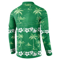 Green Hawaii Palm Tree Hibiscus Button Sweatshirt Fantasy Summer Vibe LT01 - Polynesian Pride