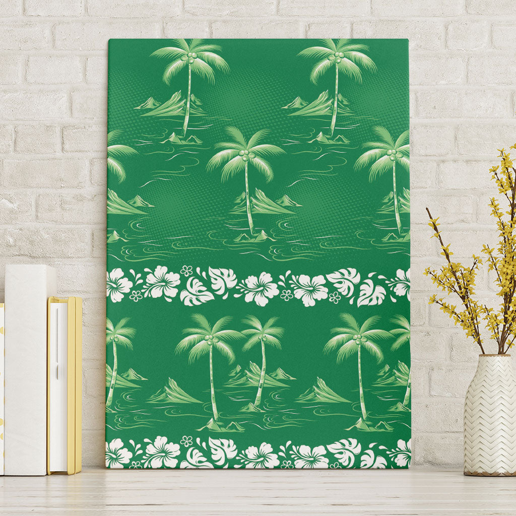 Green Hawaii Palm Tree Hibiscus Canvas Wall Art Fantasy Summer Vibe LT01 Without Frame Green - Polynesian Pride