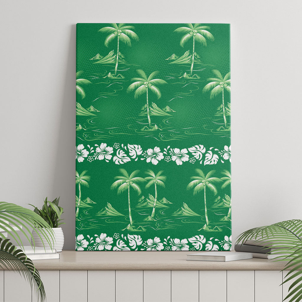 Green Hawaii Palm Tree Hibiscus Canvas Wall Art Fantasy Summer Vibe LT01 - Polynesian Pride