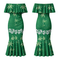 Green Hawaii Palm Tree Hibiscus Couples Matching Mermaid Dress and Hawaiian Shirt Fantasy Summer Vibe LT01 - Polynesian Pride