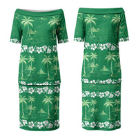 Green Hawaii Palm Tree Hibiscus Couples Matching Puletasi and Hawaiian Shirt Fantasy Summer Vibe LT01 - Polynesian Pride