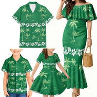 Green Hawaii Palm Tree Hibiscus Family Matching Mermaid Dress and Hawaiian Shirt Fantasy Summer Vibe LT01 - Polynesian Pride