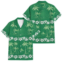 Green Hawaii Palm Tree Hibiscus Family Matching Tank Maxi Dress and Hawaiian Shirt Fantasy Summer Vibe LT01 Dad's Shirt - Short Sleeve Green - Polynesian Pride