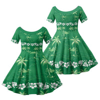 Green Hawaii Palm Tree Hibiscus Family Matching Tank Maxi Dress and Hawaiian Shirt Fantasy Summer Vibe LT01 Daughter's Dress Green - Polynesian Pride