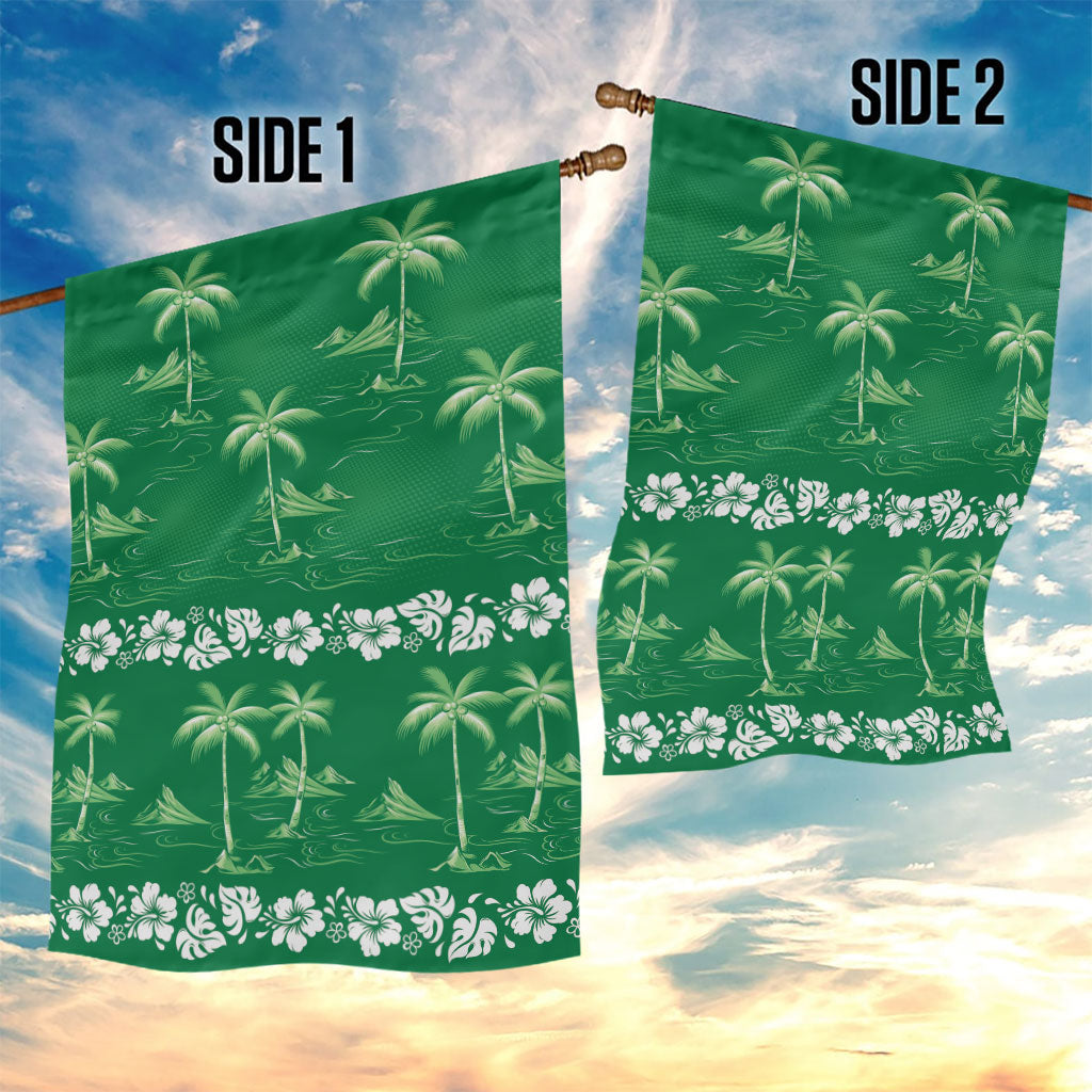 Green Hawaii Palm Tree Hibiscus Garden Flag Fantasy Summer Vibe LT01 - Polynesian Pride