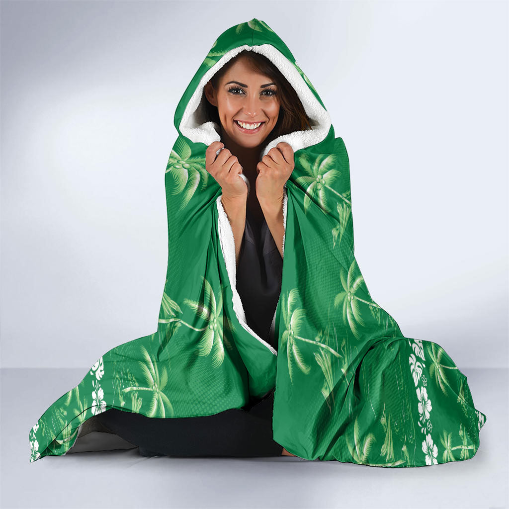 Green Hawaii Palm Tree Hibiscus Hooded Blanket Fantasy Summer Vibe LT01 - Polynesian Pride