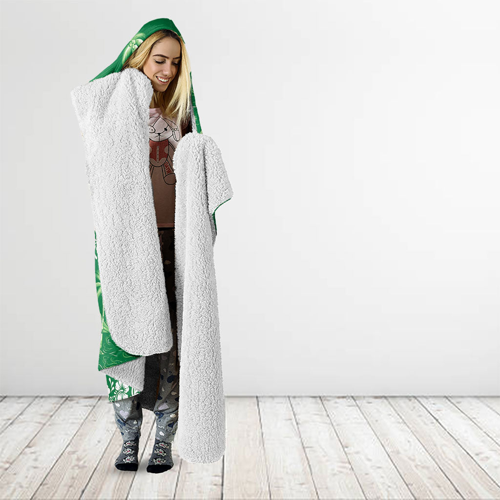 Green Hawaii Palm Tree Hibiscus Hooded Blanket Fantasy Summer Vibe LT01 - Polynesian Pride