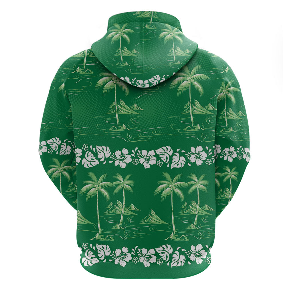 Green Hawaii Palm Tree Hibiscus Hoodie Fantasy Summer Vibe LT01 - Polynesian Pride
