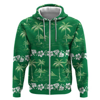 Green Hawaii Palm Tree Hibiscus Hoodie Fantasy Summer Vibe LT01 Zip Hoodie Green - Polynesian Pride